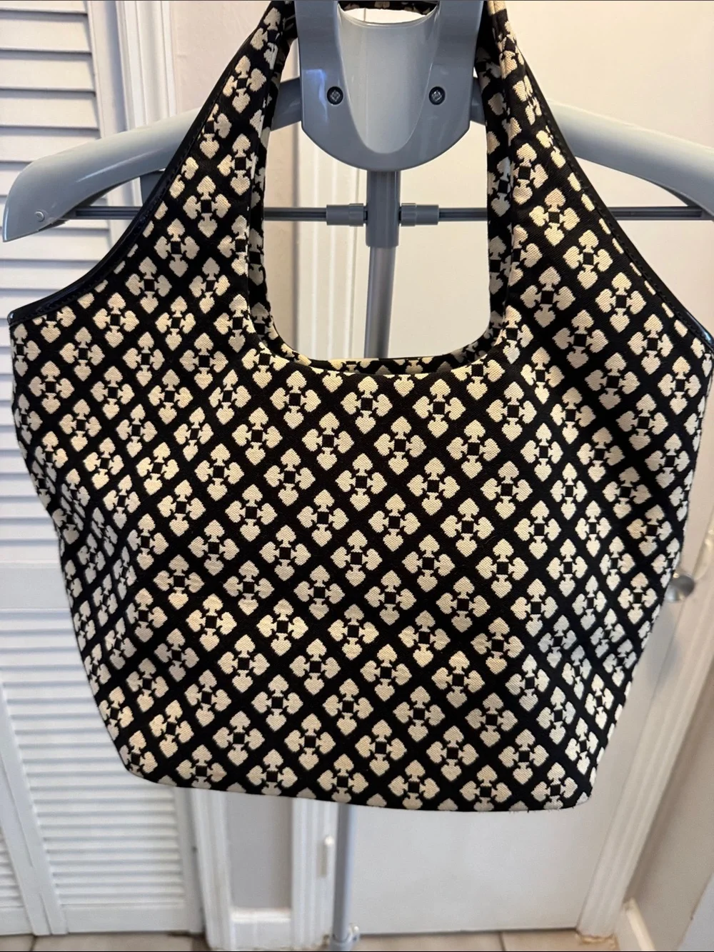 kate spade Black and Cream Geometric Canvas Hobo Tote and wallet with dust bag.